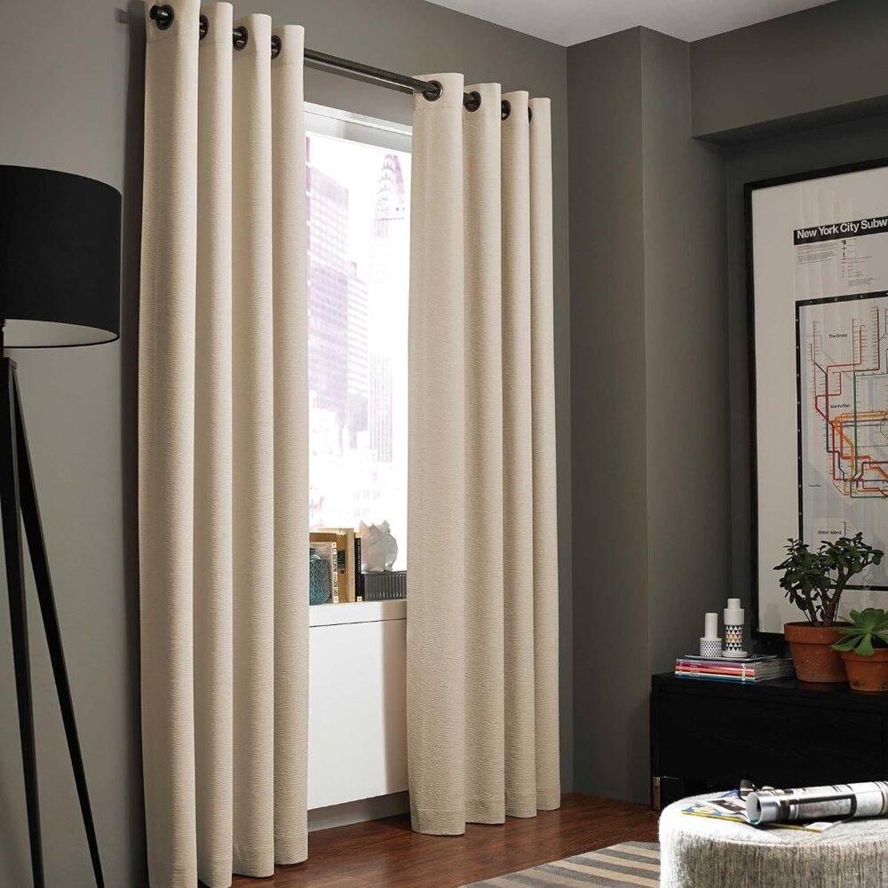 Set of 2 silky cream ("Gotham") grommet curtains - 84" x 56" each